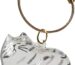 Transparent cat-shaped keychain with a small amount of pet fur visible inside, attached to a split ring.