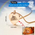Close-up of a rose gold heart-shaped pendant necklace with a custom pet photo and engraved text, on a snake chain.