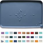 Gray Hoki Found waterproof silicone pet feeding mat with raised edges, suitable for dog and cat food bowls.