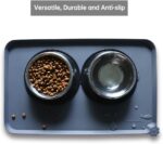 Gray Hoki Found waterproof silicone pet feeding mat with raised edges, suitable for dog and cat food bowls.