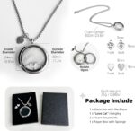Silvery circular glass and metal necklace with a cat charm, designed to hold pet ashes or fur as a memorial.