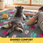 Three Luciphia small fleece pet blankets in grey, brown, and blue with paw prints, folded neatly.