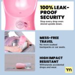 A pink MalsiPree 12oz leak-proof dog water bottle with an integrated drinking bowl, designed for travel and outdoor use.