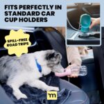 A pink MalsiPree 12oz leak-proof dog water bottle with an integrated drinking bowl, designed for travel and outdoor use.