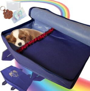Indigo eco-friendly pet burial bag with reinforced handles, shown ready for a pet's dignified farewell ceremony.