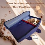 Indigo eco-friendly pet burial bag with reinforced handles, shown ready for a pet's dignified farewell ceremony.