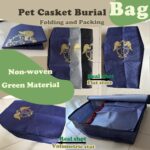 Indigo eco-friendly pet burial bag with reinforced handles, shown ready for a pet's dignified farewell ceremony.