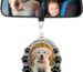 Silver metal pet memorial car hanging ornament with a photo frame, displaying a tribute to a lost pet.