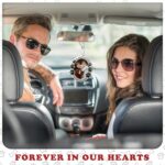 Silver metal pet memorial car hanging ornament with a photo frame, displaying a tribute to a lost pet.