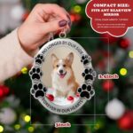 Silver metal pet memorial car hanging ornament with a photo frame, displaying a tribute to a lost pet.