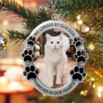 Silver metal pet memorial car hanging ornament with a photo frame, displaying a tribute to a lost pet.